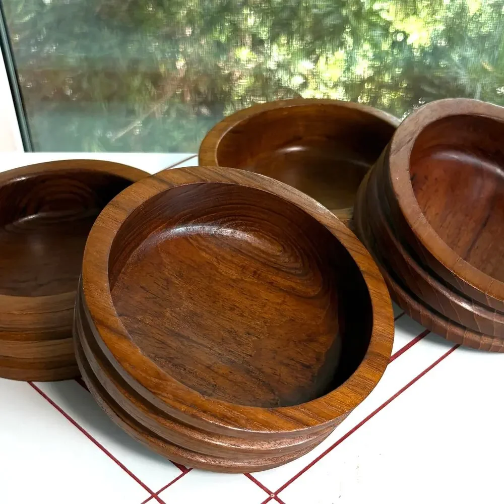 Set of 4 Vintage Thailand Teak Wood Bowls by Good Wood